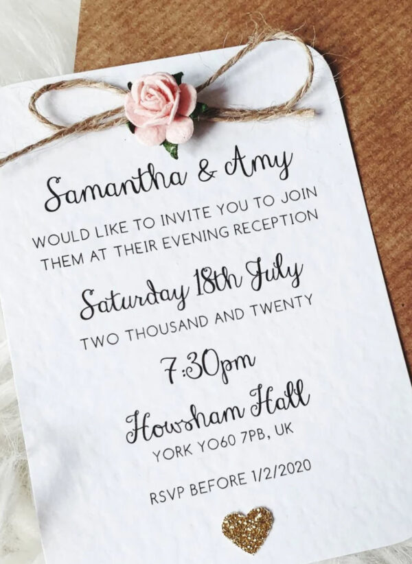 Rustic Rose & Gold Heart Small Evening Invitation